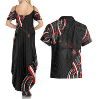 Traditional Art Hawaiian Kakau Tattoos Couples Matching Summer Maxi Dress and Hawaiian Shirt Red Color LT03 - Polynesian Pride