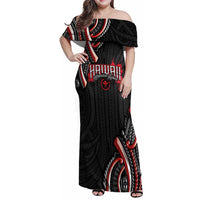 Traditional Art Hawaiian Kakau Tattoos Family Matching Off Shoulder Maxi Dress and Hawaiian Shirt Red Color LT03 Mom's Dress Red - Polynesian Pride