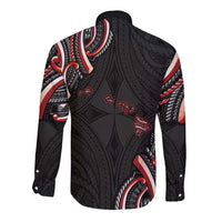 Traditional Art Hawaiian Kakau Tattoos Long Sleeve Button Shirt Red Color - Polynesian Pride