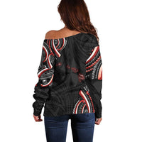 Traditional Art Hawaiian Kakau Tattoos Off Shoulder Sweater Red Color - Polynesian Pride