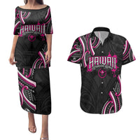 Traditional Art Hawaiian Kakau Tattoos Couples Matching Puletasi and Hawaiian Shirt Pink Color - Polynesian Pride