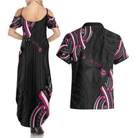 Traditional Art Hawaiian Kakau Tattoos Couples Matching Summer Maxi Dress and Hawaiian Shirt Pink Color LT03 - Polynesian Pride
