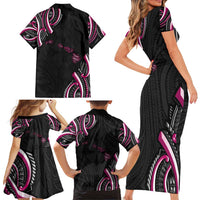 Traditional Art Hawaiian Kakau Tattoos Family Matching Short Sleeve Bodycon Dress and Hawaiian Shirt Pink Color LT03 - Polynesian Pride