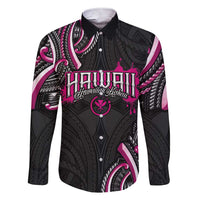 Traditional Art Hawaiian Kakau Tattoos Family Matching Short Sleeve Bodycon Dress and Hawaiian Shirt Pink Color LT03 Dad's Shirt - Long Sleeve Pink - Polynesian Pride