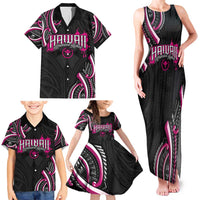 Traditional Art Hawaiian Kakau Tattoos Family Matching Tank Maxi Dress and Hawaiian Shirt Pink Color - Polynesian Pride