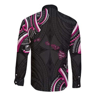 Traditional Art Hawaiian Kakau Tattoos Long Sleeve Button Shirt Pink Color - Polynesian Pride