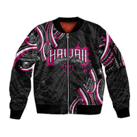 Traditional Art Hawaiian Kakau Tattoos Sleeve Zip Bomber Jacket Pink Color - Polynesian Pride