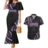 Traditional Art Hawaiian Kakau Tattoos Couples Matching Mermaid Dress and Hawaiian Shirt Purple Color LT03 Purple - Polynesian Pride