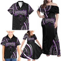 Traditional Art Hawaiian Kakau Tattoos Family Matching Off Shoulder Maxi Dress and Hawaiian Shirt Purple Color LT03 - Polynesian Pride