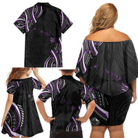 Traditional Art Hawaiian Kakau Tattoos Family Matching Off Shoulder Short Dress and Hawaiian Shirt Purple Color LT03 - Polynesian Pride