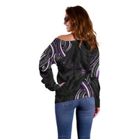 Traditional Art Hawaiian Kakau Tattoos Off Shoulder Sweater Purple Color - Polynesian Pride