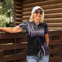 Traditional Art Hawaiian Kakau Tattoos Women Polo Shirt Purple Color LT03 - Polynesian Pride