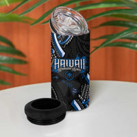 Traditional Art Hawaiian Kakau Tattoos 4 in 1 Can Cooler Tumbler Blue Color - Polynesian Pride
