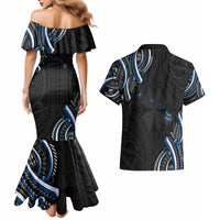 Traditional Art Hawaiian Kakau Tattoos Couples Matching Mermaid Dress and Hawaiian Shirt Blue Color LT03 - Polynesian Pride