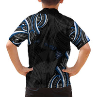 Traditional Art Hawaiian Kakau Tattoos Family Matching Off Shoulder Maxi Dress and Hawaiian Shirt Blue Color LT03 - Polynesian Pride