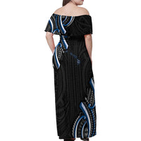 Traditional Art Hawaiian Kakau Tattoos Family Matching Off Shoulder Maxi Dress and Hawaiian Shirt Blue Color LT03 - Polynesian Pride