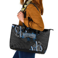Traditional Art Hawaiian Kakau Tattoos Leather Tote Bag Blue Color LT03 Blue - Polynesian Pride