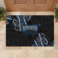 Traditional Art Hawaiian Kakau Tattoos Rubber Doormat Blue Color - Polynesian Pride
