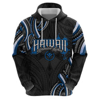 Traditional Art Hawaiian Kakau Tattoos Zip Hoodie Blue Color - Polynesian Pride