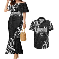 Traditional Art Hawaiian Kakau Tattoos Couples Matching Mermaid Dress and Hawaiian Shirt White LT03 White - Polynesian Pride