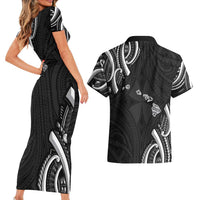Traditional Art Hawaiian Kakau Tattoos Couples Matching Short Sleeve Bodycon Dress and Hawaiian Shirt White LT03 - Polynesian Pride
