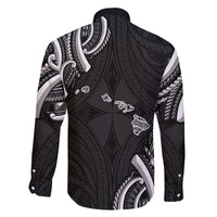 Traditional Art Hawaiian Kakau Tattoos Family Matching Long Sleeve Bodycon Dress and Hawaiian Shirt White LT03 - Polynesian Pride