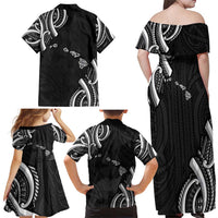 Traditional Art Hawaiian Kakau Tattoos Family Matching Off Shoulder Maxi Dress and Hawaiian Shirt White LT03 - Polynesian Pride