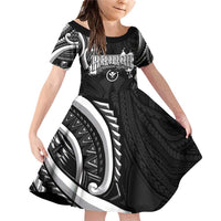 Traditional Art Hawaiian Kakau Tattoos Family Matching Off Shoulder Short Dress and Hawaiian Shirt White LT03 Daughter's Dress White - Polynesian Pride