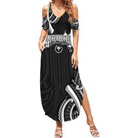Traditional Art Hawaiian Kakau Tattoos Summer Maxi Dress White - Polynesian Pride
