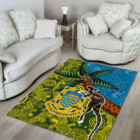 Tuvalu and Australia Together Area Rug Tapa Pattern and Aboriginal mix Culture
