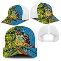 Tuvalu and Australia Together Baseball Net Cap Tapa Pattern and Aboriginal mix Culture