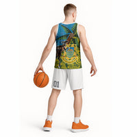 Tuvalu and Australia Together Basketball Jersey Tapa Pattern and Aboriginal mix Culture
