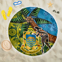 Tuvalu and Australia Together Beach Blanket Tapa Pattern and Aboriginal mix Culture