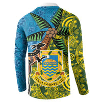 Tuvalu and Australia Together Button Sweatshirt Tapa Pattern and Aboriginal mix Culture