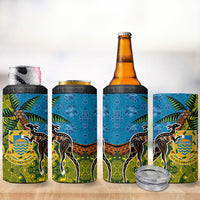 Tuvalu and Australia Together 4 in 1 Can Cooler Tumbler Tapa Pattern and Aboriginal mix Culture
