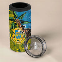 Tuvalu and Australia Together 4 in 1 Can Cooler Tumbler Tapa Pattern and Aboriginal mix Culture