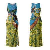 Tuvalu and Australia Together Couples Matching Tank Maxi Dress and Long Sleeve Button Shirt Tapa Pattern and Aboriginal mix Culture