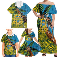 Tuvalu and Australia Together Family Matching Off Shoulder Maxi Dress and Hawaiian Shirt Tapa Pattern and Aboriginal mix Culture