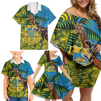 Tuvalu and Australia Together Family Matching Off Shoulder Short Dress and Hawaiian Shirt Tapa Pattern and Aboriginal mix Culture