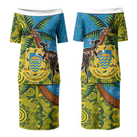 Tuvalu and Australia Together Family Matching Puletasi and Hawaiian Shirt Tapa Pattern and Aboriginal mix Culture
