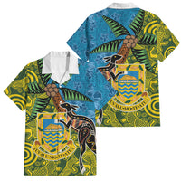 Tuvalu and Australia Together Family Matching Short Sleeve Bodycon Dress and Hawaiian Shirt Tapa Pattern and Aboriginal mix Culture