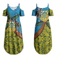 Tuvalu and Australia Together Family Matching Summer Maxi Dress and Hawaiian Shirt Tapa Pattern and Aboriginal mix Culture