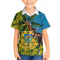 Tuvalu and Australia Together Hawaiian Shirt Tapa Pattern and Aboriginal mix Culture