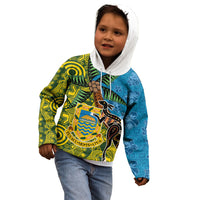 Tuvalu and Australia Together Kid Hoodie Tapa Pattern and Aboriginal mix Culture