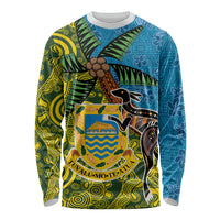 Tuvalu and Australia Together Long Sleeve Shirt Tapa Pattern and Aboriginal mix Culture