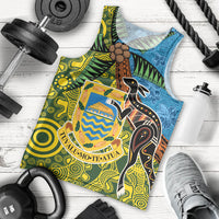 Tuvalu and Australia Together Men Tank Top Tapa Pattern and Aboriginal mix Culture