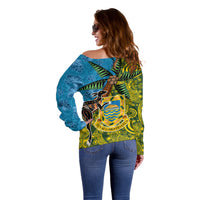 Tuvalu and Australia Together Off Shoulder Sweater Tapa Pattern and Aboriginal mix Culture