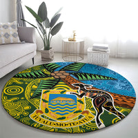 Tuvalu and Australia Together Round Carpet Tapa Pattern and Aboriginal mix Culture