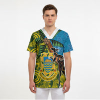 Tuvalu and Australia Together Scrub Top Tapa Pattern and Aboriginal mix Culture