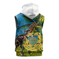 Tuvalu and Australia Together Sleeveless Hoodie Tapa Pattern and Aboriginal mix Culture